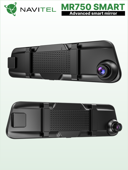 Автомобильный видеорегистратор-зеркало NAVITEL MR750 SMART, сенсор SONY, 2K (2560x1440), 2 камеры, Wi-Fi, GPS-информе
