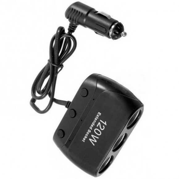 Разветвитель прикуривателя 1->3 (c проводом, выключатели) IN-CAR 1519