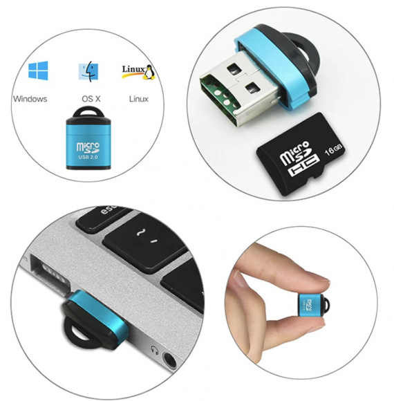 Картридер миниатюрный microSD USB 2.0 (с цепочкой)