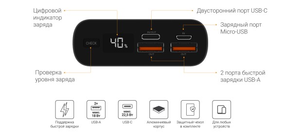 Портативное зарядное устройство NAVITEL PWR20 AL BLACK Портативное зарядное устройство NAVITEL PWR20 AL BLACK