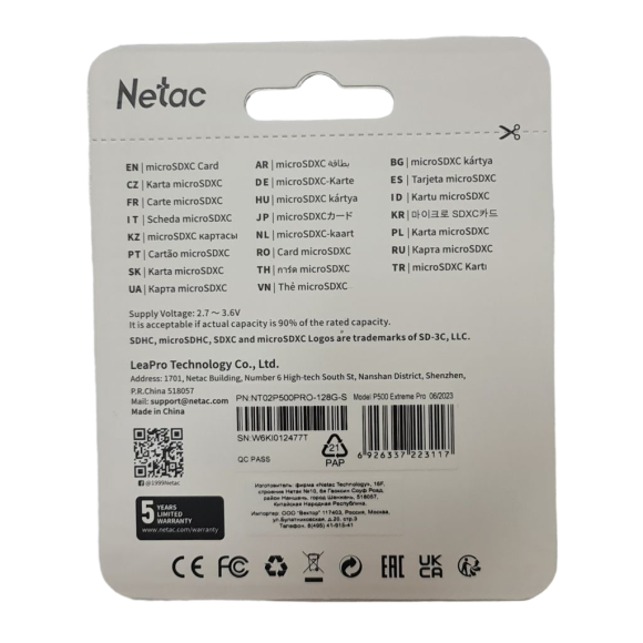 Карта памяти micro-SDXC 128 Гб, Netac P500 Extreme Pro