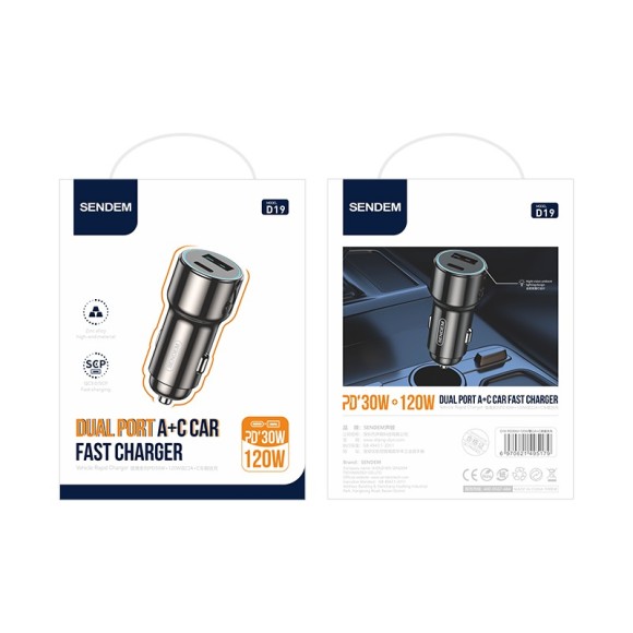 Автомобильное зарядное устройство SENDEM D19 (PD + 120W)