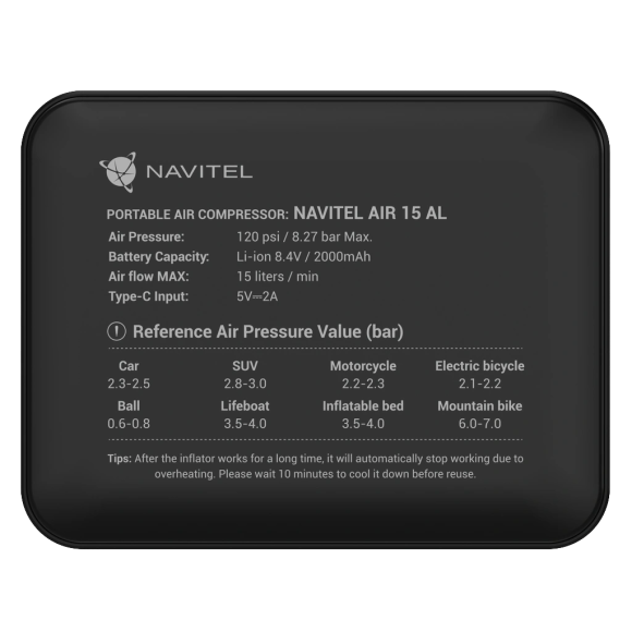 Беспроводной компрессор с набором переходников и фонарём NAVITEL AIR 15 AL Беспроводной компрессор с набором переходников и фонарём NAVITEL AIR 15 AL