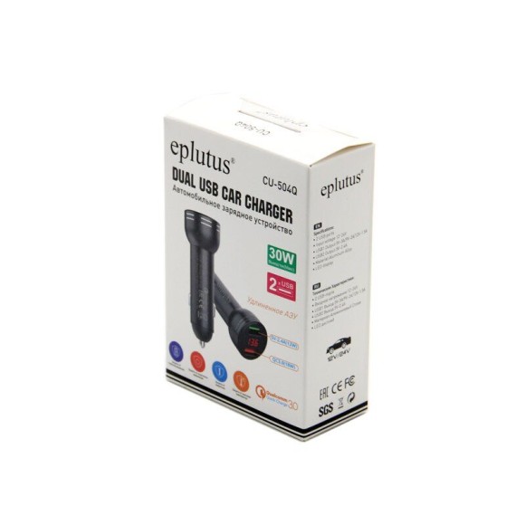 Автомобильное зарядное устройство Eplutus CU-504Q (2*USB, 12W + 18W) Автомобильное зарядное устройство Eplutus CU-504Q (2*USB, 12W + 18W)