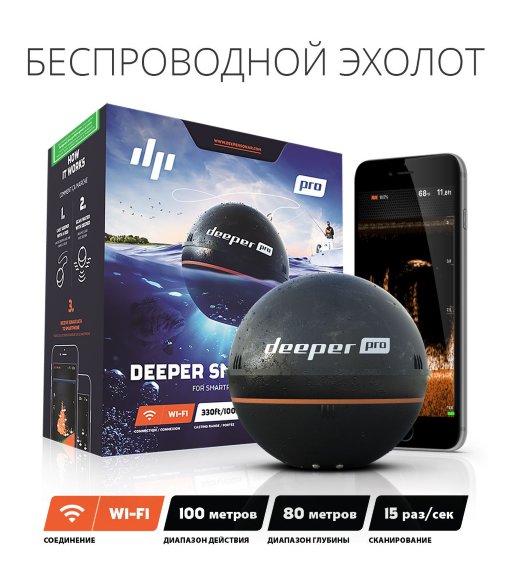 Эхолот Deeper Smart Sonar PRO с Wi-Fi беспроводной двухлучевой