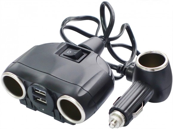 Разветвитель прикуривателя 1->3 + USB (с проводом + выносной, выключатель, 2*USB 3.1a) Olesson 1630