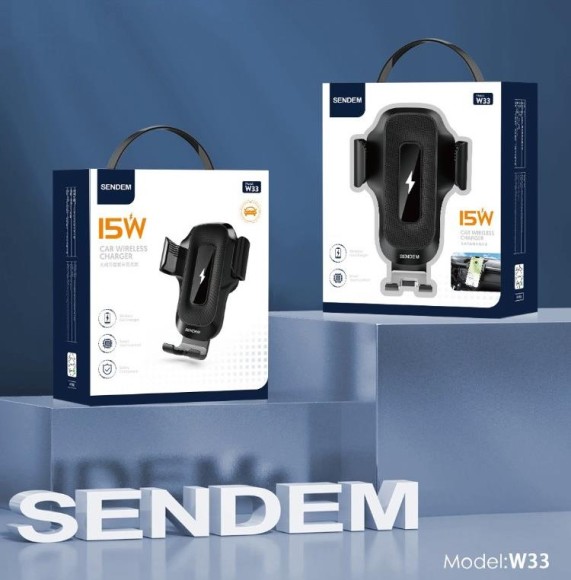 Универсальное крепление SENDEM W33 с беспроводным ЗУ 15W (в дефлектор, автоматическое)