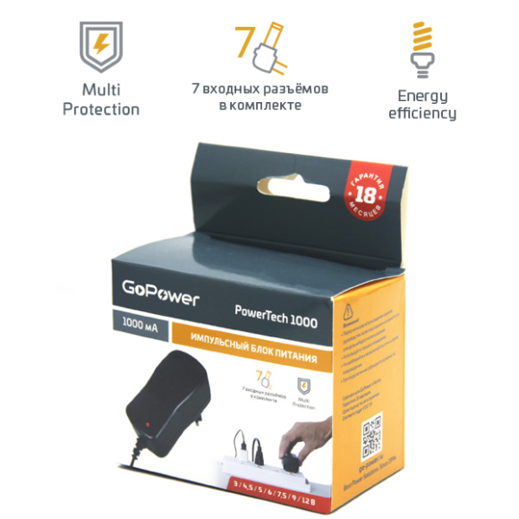 Блок питания импульсный 1000 мА PowerTech 1000, GoPower Блок питания импульсный 1000 мА PowerTech 1000, GoPower