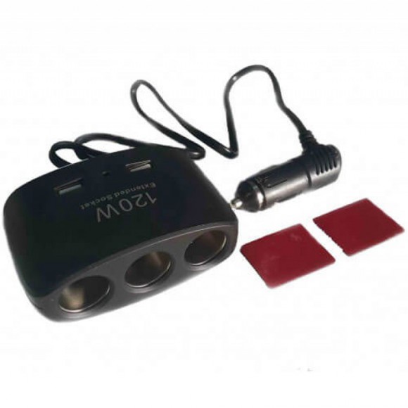 Разветвитель прикуривателя 1->3 (c проводом, 2*USB 1A) Olesson 1511