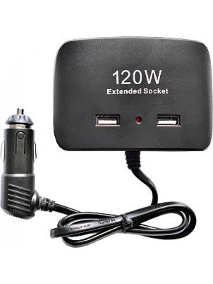 Разветвитель прикуривателя 1->3 (c проводом, 2*USB 1A) Olesson 1511