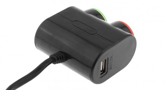 Разветвитель прикуривателя 1->2 (с проводом, 1*USB)  Olesson 1631