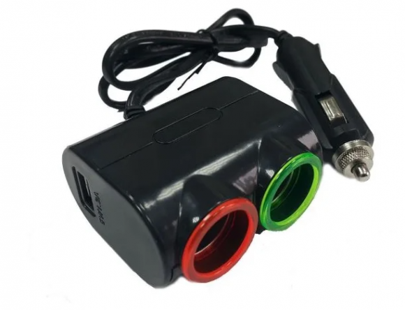 Разветвитель прикуривателя 1->2 (с проводом, 1*USB)  Olesson 1631