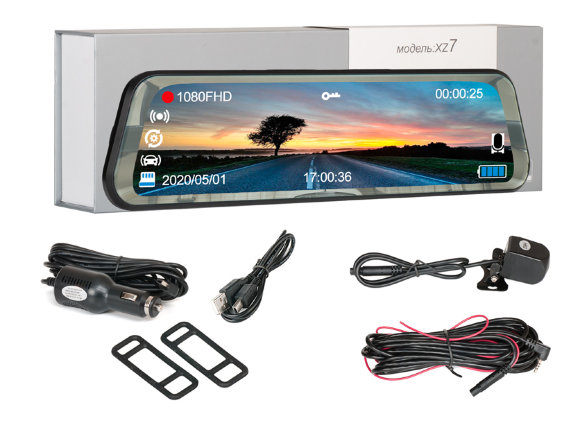 Автомобильный видеорегистратор-зеркало Blackview XZ7 (с камерой заднего вида, сенсорный дисплей, потоковое видео)
